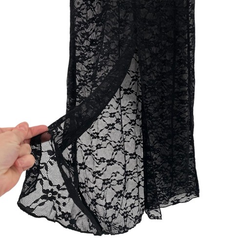 NUEVO WILD FABLE Maxi Vestido Floral Transparente Manga Corta Negro Talla XS Abertura Frontal - Imagen 3 de 5