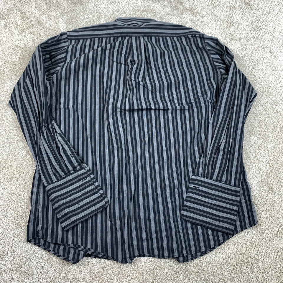 Camisa Adolfo Abotonada Hombre 17 34/35 Negra Gris Rayas Manga Larga Foto 4 de 4