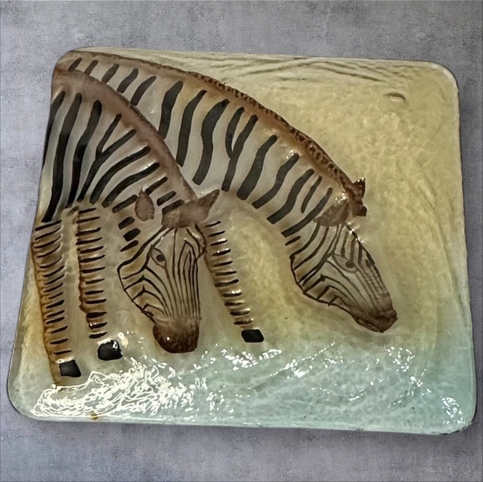 Safari Cebra Africana Guepardo Jirafa Bandeja de Vidrio Fundido Plato Repujado Pintado Lote Foto 3 de 4