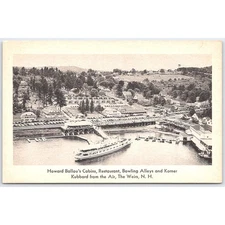 Postcard Howard Ballou's Cabins Restaurant The Weirs NH Aerial View