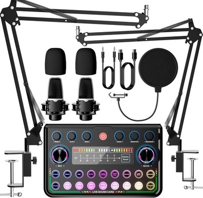 Podcast Equipment Bundle for 2,Audio Interface with Podcast Microphone for Smart