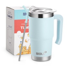 Mollcity Travel Coffee Mug with Handle 16 oz Stainless 16 Ounces, Baby Blue