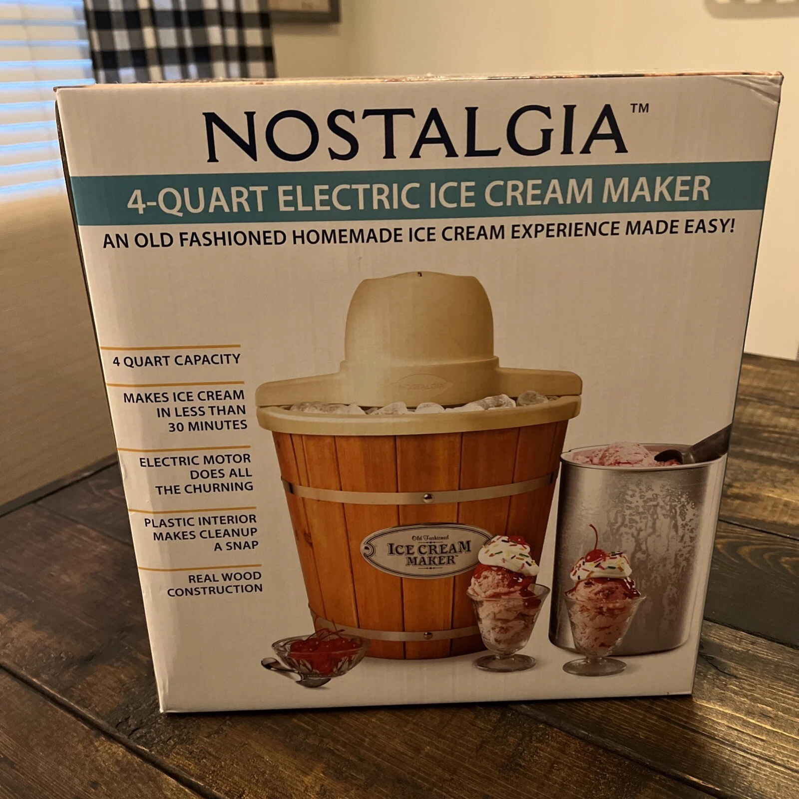 Nostalgia Electrics 4-Quart Wood Bucket Ice Cream Maker