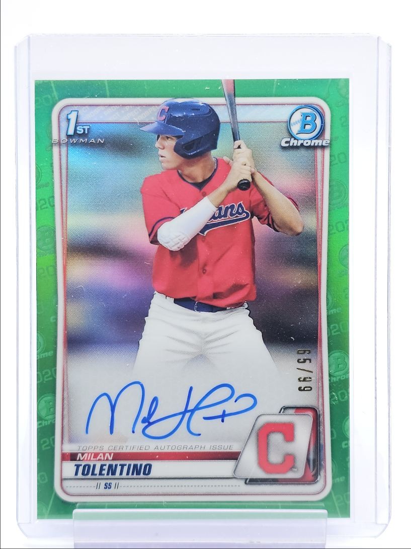 MILAN TOLENTINO 2020 BOWMAN CHROME DRAFT 1ST GREEN INDIANS AUTO /99 Q4920