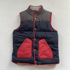 Mini Boden Gray Navy Blue Red Colorblock Snap Fleece Lined Puffer Vest 9-10 Y