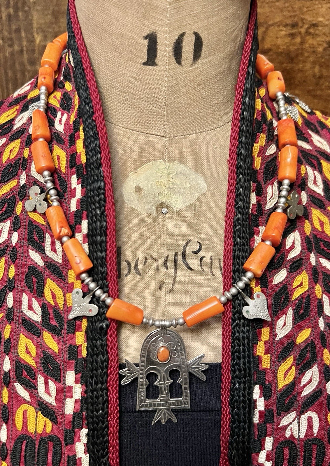 Gates of paradise berber Tuareg pendant & vintage Charms Orange Coral Necklace.