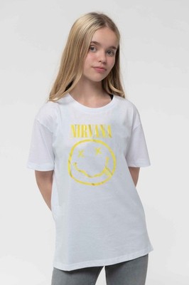 Nirvana Kinder T-Shirt gelb Smile Band Logo neu offiziell weiß Alter 3-12 Jahre