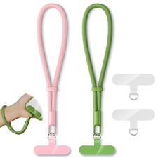 Phone Lanyard Set: 2 Wrist Straps, 4 Tether Tabs, Universal Patch Pink/Green 