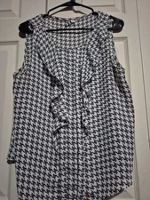 Elle Women's Sleeveless Blouse Size Large Black White