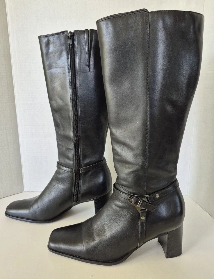 Botas CARESSA W2O Cuero Negro Media Pantorrilla Talla 8.5 W Ancho Estilo 38A Rodas COMO NUEVAS Foto 2 de 4