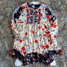 Patrons of Peace Floral Boho Babydoll Patchwork Dress Long Sleeve Medium
