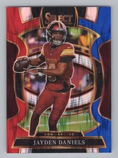 Jayden Daniels 2025 Panini Select Red and Blue Prizm Shock Washington Commanders