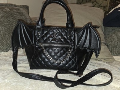 Women's Hot Topic Bat Wing Handbag Gothic Crossbody Purse Black Shoulder Bag 