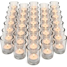 36-Pack Unscented Tealight Candles  Glass Votive Holders