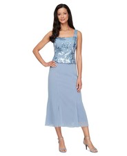 Alex Evenings Women's Sequined Chiffon MIDI Dress - Dusty Blue Size 8