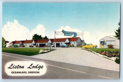 Ocean Lake Oregon OR Postcard Liston Lodge Ocean View Exterior Building c1940's
