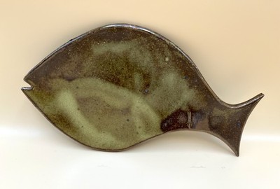 Handmade Artisanal 10  Ceramic Fish Tray Plate Signed Bryan Green Brown
