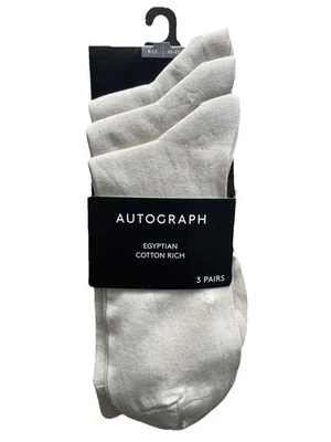 M AND S AUTOGRAPH M&S Autograph Mens Socks 9-12 Beige Egyptian Cotton Rich 3 Pairs