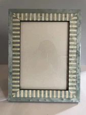 Natalini Marquetry Handmade Wood Picture Frame Teal/Ivory Stripe 5” x 7” Italy