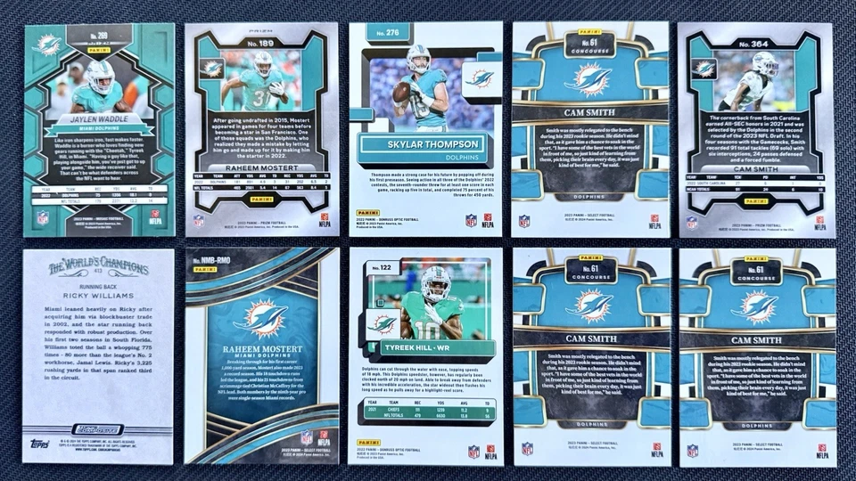 Miami Dolphins Lot (10) Waddle, Mostert, Thompson, Williams, Smith, Hill - Image 2 of 2