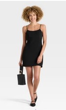 A New Day Size Medium Black Mini Slip Dress With Spaghetti Straps