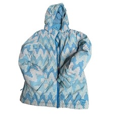 L.L.Bean Kids Ski Jacket Blue White Zigzag Pattern Hooded Waterproof Size 6X-7