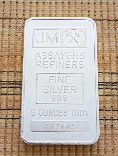 Vintage JM .999 Fine 5 oz Silver Bar