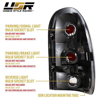 Dark Smoke Red Tail Light Set Left + Right For 1998-2003 Dodge