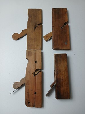 Lot (4) Unbranded Antique Round Flat Bevel Wood Molding Match Planes Planers
