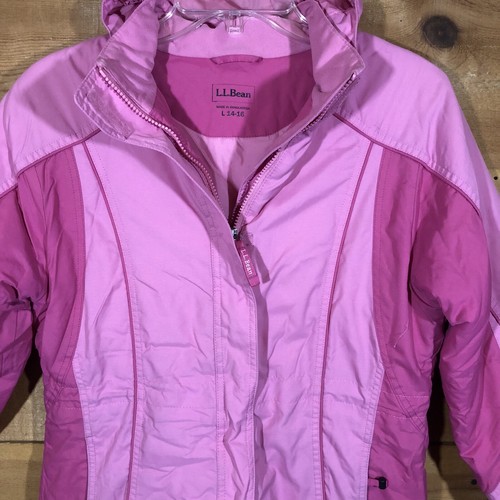 L.L. Bean Nylon Insulated Hooded Full Zip Youth Girls Jacket Large 14-16 Pink - Picture 3 of 14
