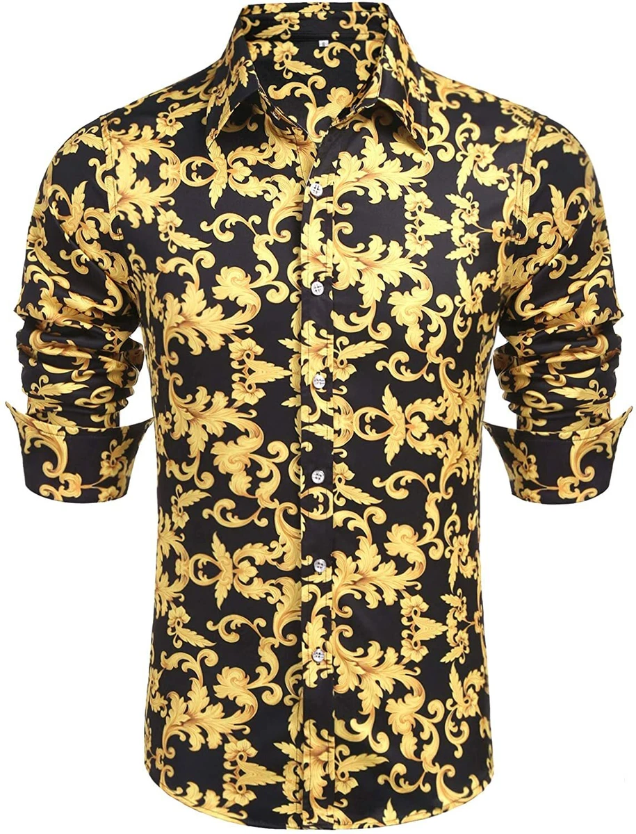 Mens long sleeve luxury store design print dress shirt