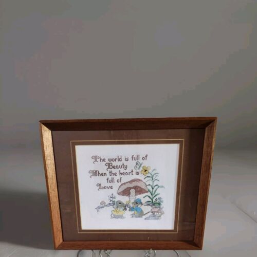 Vintage Nadelspitze Pilze Mäuse Blumen Handarbeit Holz gerahmt Deko Bild Kunst - Bild 5 von 5