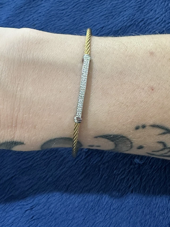 18k 750 Yellow Gold Diamond Cable Twisted ALOR Bracelet, 7” - Image 2 of 4