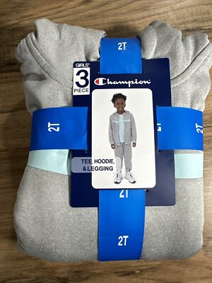 Champion Girl's Grey/Blue Mist Heavyweight 3 Piece Tee, Hoodie & Legging Set-NWT