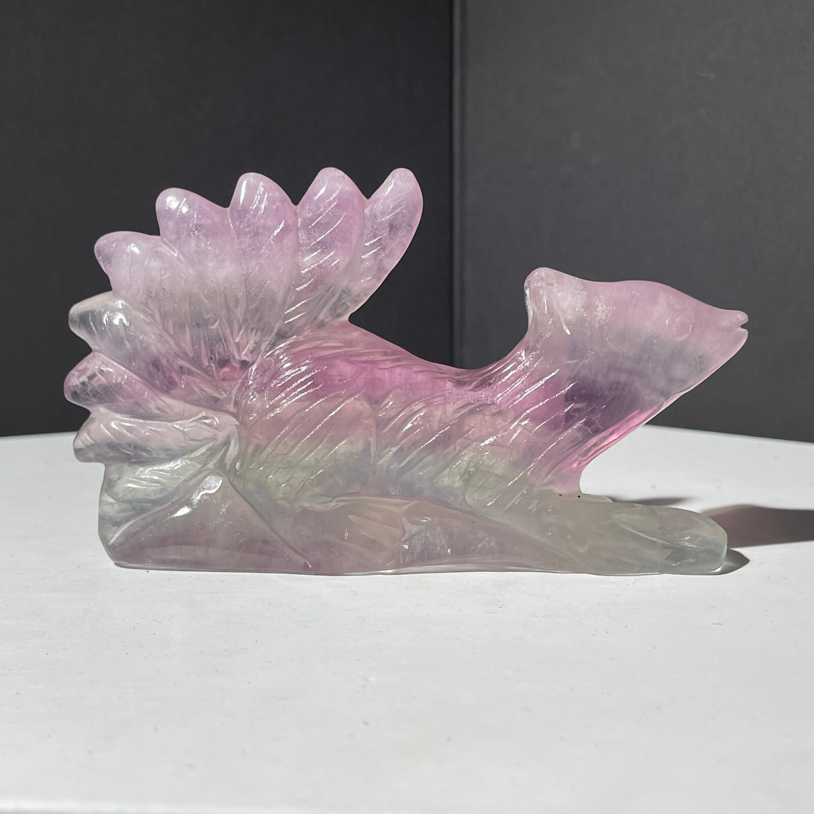 185g Natural Fluorite Crystal Hand-Carved Nine-Tailed Fox Healing Stone