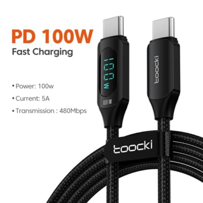 1m Toocki 100W USB-C Ladekabel Typ C Schnellladekabel Datenkabel CE RoHS FCC 