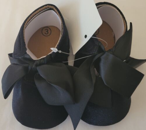 Toddler/baby Shoe- Black W Bow- New Size3 - Picture 1 of 2