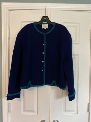 Vintage Tally-Ho 100% Wool Sweater Women s Sz 16 Blue/gr Metal Button Cardigan