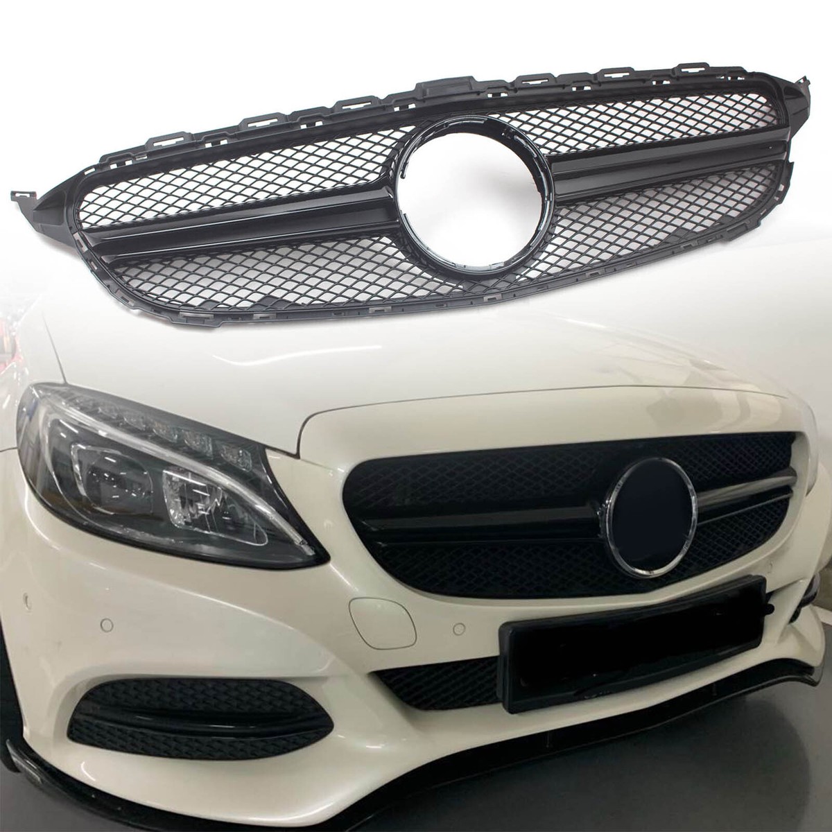 Front Bumper Grille C63 Mesh Style For Mercedes Benz W205 C200