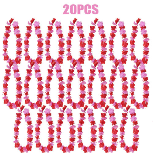 20Pack Hawaiian Flower Necklace Pink Hawaiian Leis Summer Beach Vacations Leis