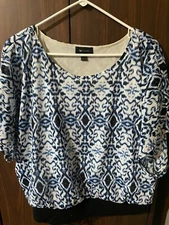 Women AB Studio Blouse Blue Black Geometric Size L FS!