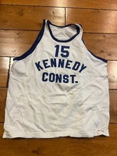 Vintage 1960S KENNEDY CONSTRUCTION BASKETBALL #15 WHITE FALCO JERSEY SIZE MENS L