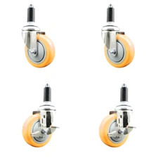 4 Inch 316SS Yellow Poly Swivel 1-1/8 Inch Expanding Stem Caster Set 2 Brake SCC
