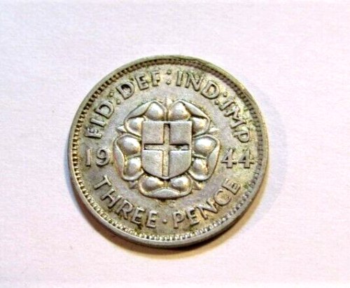 Great Britain 1944 3 Pence Three Pence Silver Coin WWII