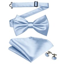 Light Blue Bow Ties for Men Solid Color Pre-Tied Baby Blue Bow Tie and Blue P...