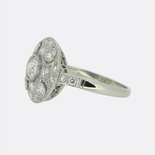 Art Deco Style Diamond Cluster Ring - Platinum - Picture 2 of 4