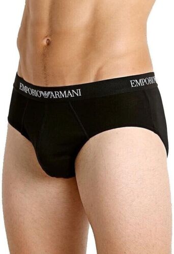 Emporio Armani Men's Cotton Briefs 3-Pack Slip Black Medium 32-34 - Picture 3 of 5