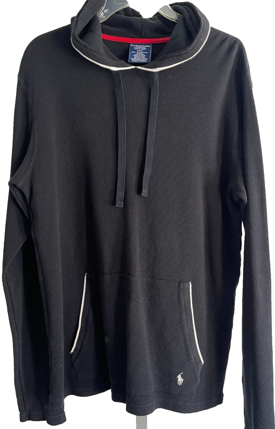 Polo Ralph Lauren felpa termica con cappuccio donna med blu navy waffle maglia cotone pony