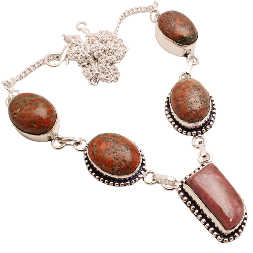 Collier Onyx Rouge Et Plaqué Argent - Fait Main (Inde) - 45.7 Cm - 12 G - N-0232