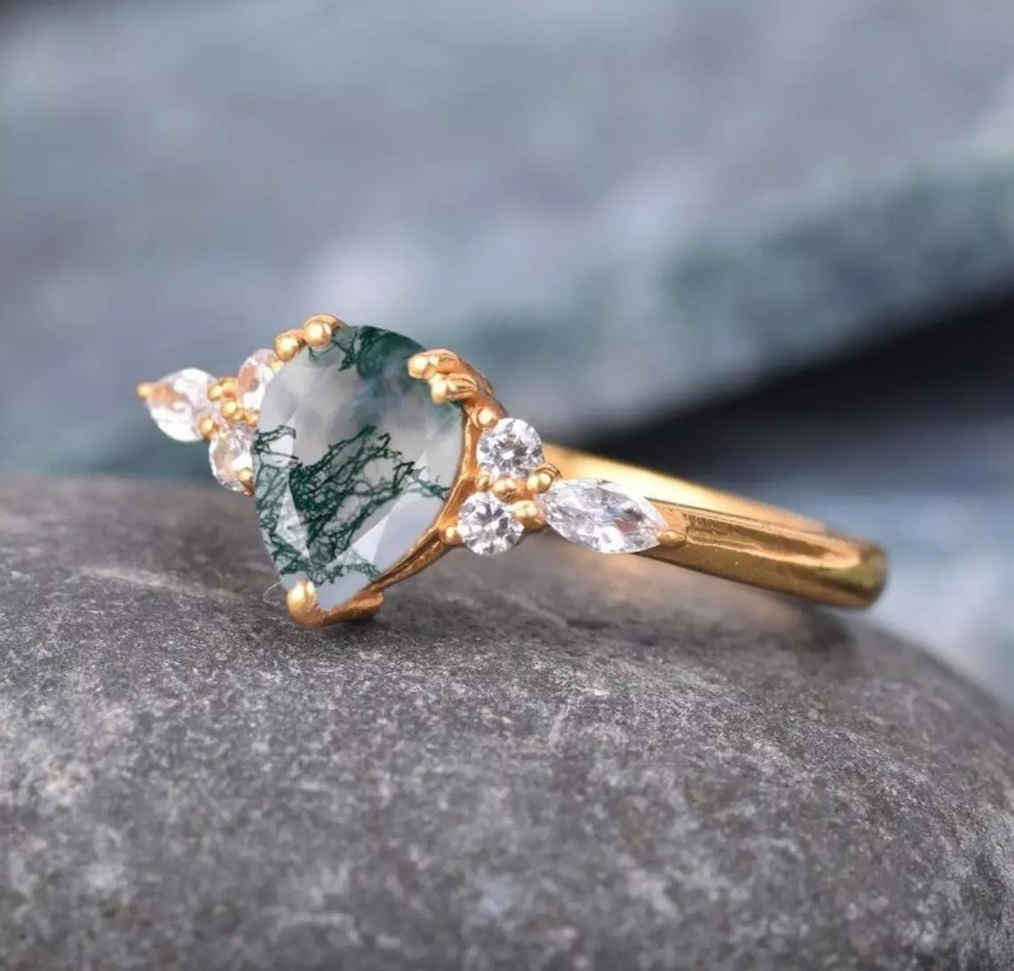 Vintage moss agate online ring